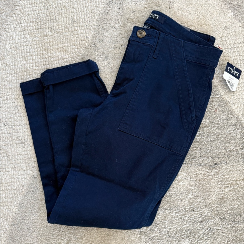 Chaps Women's Blue Chino Straight Leg Flat‎ Front Cotton Blend Pants Size 6 NWT